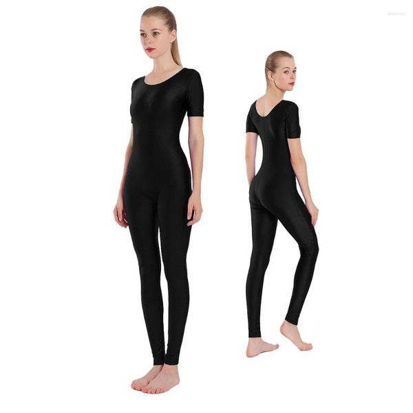 Bühnenkleidung AOYLISEY Frauen Kurzarm Unitards U-Ausschnitt Tanz Gymnastik Jumpsuits Ganzkörperanzug Kostüm Spandex Ballett Outfit