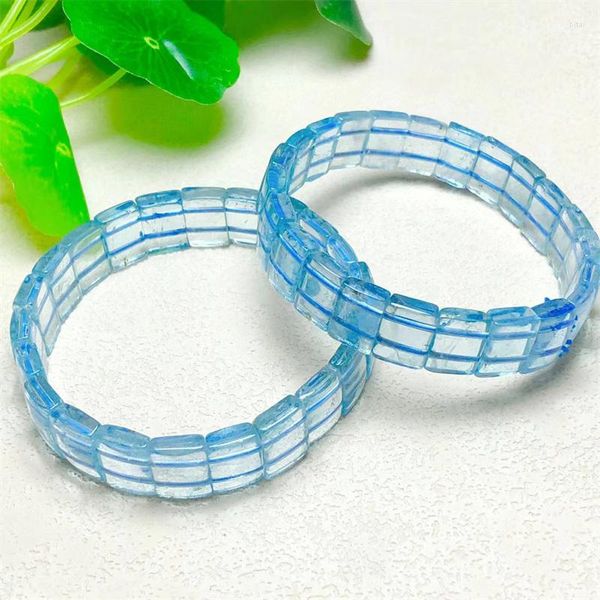 Link pulseiras 8 11mm-8 12mm natural azul topázio pulseiras redondas mulheres pedra jóias presente artesanal vertente 1pcs