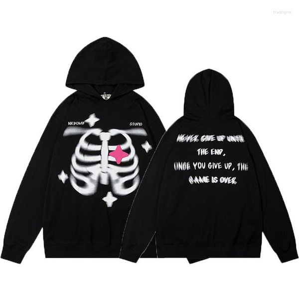 Hoodies masculinos alta rua esqueleto impresso hoodie casual solto confortável pulôver casal harajuku streetwear oversize ropa