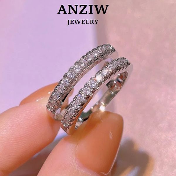 Anel solitário d cor vvs1 vintage dupla fileira anéis de noivado para mulheres real 100 925 prata esterlina banda jóias finas presente 231007