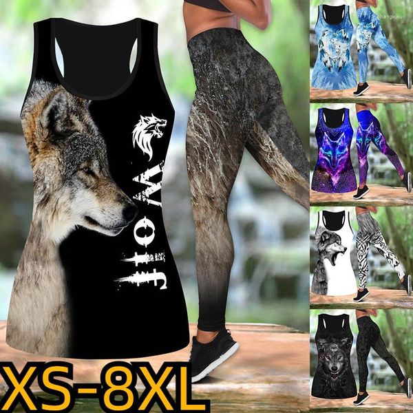 Frauen Hosen 2023 Sport Anzug Yoga Tank Tops Mode 3D Print Leggings Sexy Casual Sommer Weste Für Frauen