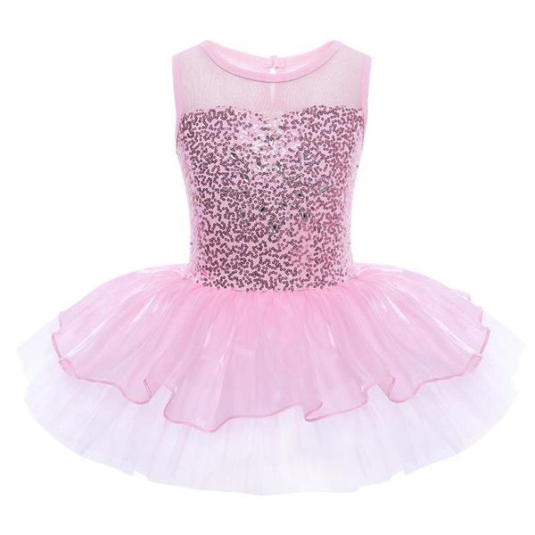 Abiti da ragazza Ballerina Fata Costumi per feste Vestito da balletto per ragazze Abbigliamento da ballo per bambini Senza maniche Paillettes Body da ginnastica Tutu2723