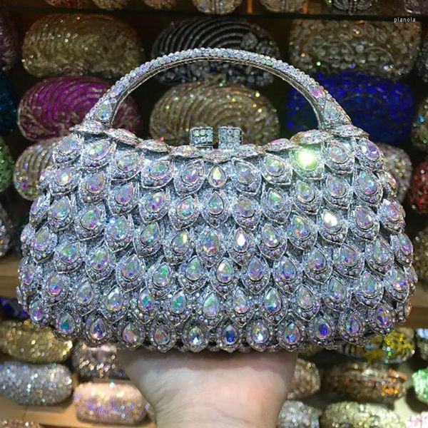 Sacos de noite Xiyuan AB Silver Color Party Crystal Bag Gold Clutch Bolsa Mulher Pequenas Bolsas Mini Top Handle para