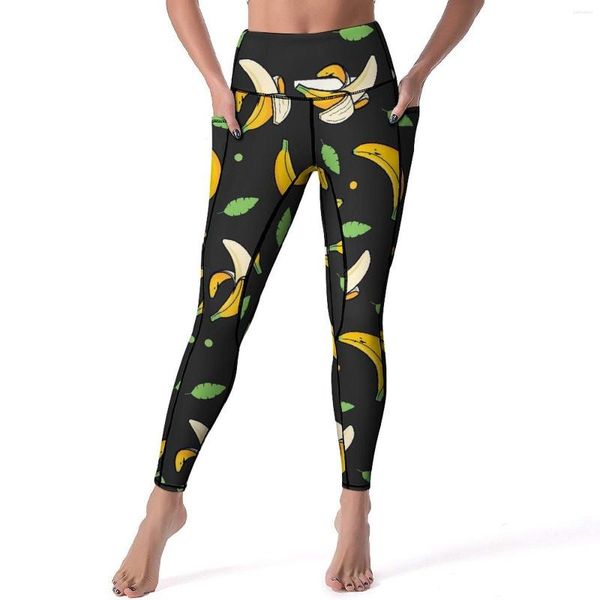 Pantaloni attivi Stampa banana Yoga Leggings femminili con foglia verde Push Up Legging divertenti Collant sportivi da palestra con grafica ad asciugatura rapida