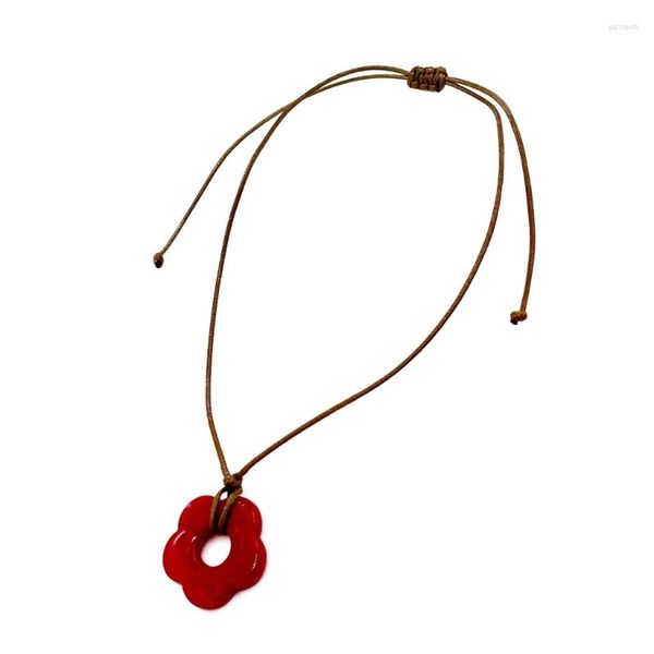 Anhänger Halsketten Hohle Blume Halskette Rote Acryl Schlüsselbein Kette Für Frauen Mädchen Teen Schmuck Jahrestag Valentinstag Geschenk 634D