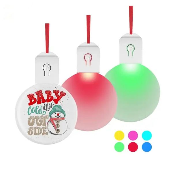 7 Farben leuchtende Sublimation leere Acryl-LED-Licht Weihnachtsschmuck Nachtlichtlampe runde hängende Halloween-Weihnachtsbaumdekoration mit rotem Band