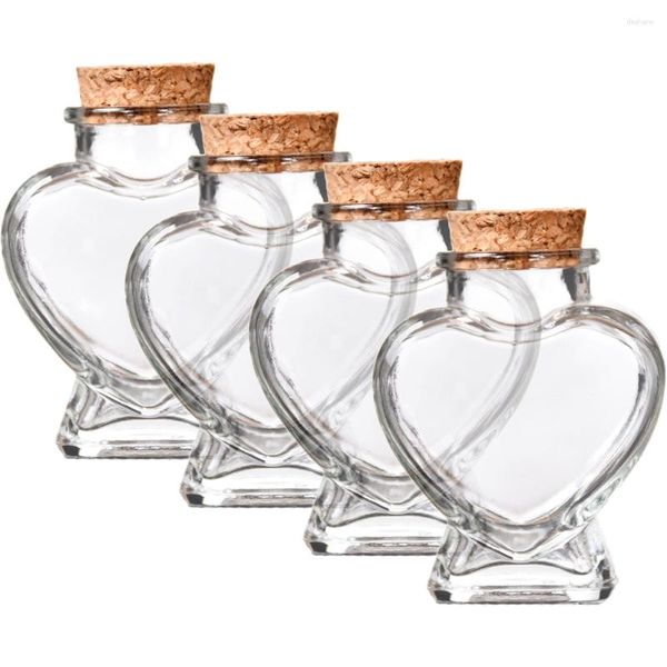 Vasos 4 Pcs Jar Casamento Favores Garrafas De Vidro Tampas Cortiça Pequenos Frascos Coração Pingente Pequeno Desejo Armazenamento Claro