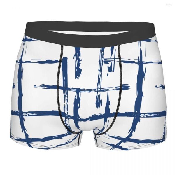 Unterhosen Streifen Plaid Mann Unterwäsche Einfache Blaue Boxershorts Shorts Höschen Neuheit Polyester Für Männer S-XXL