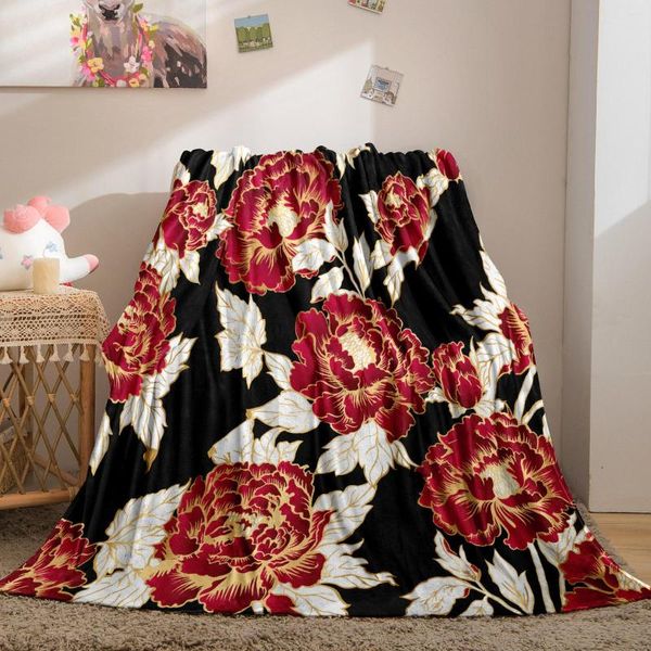 Cobertores flores vermelhas luxo flanela cobertor floral lance plantas quentes cama boho para sofá dropshiper