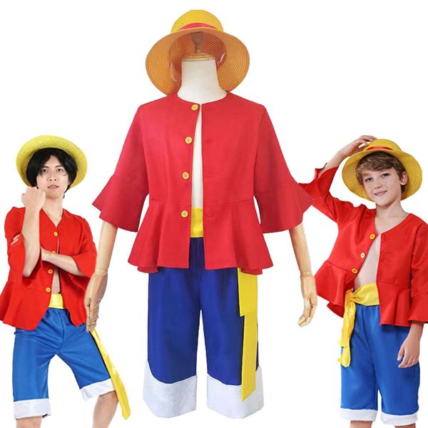 Costume cosplay Anime Rufy Monkey D Luffy Uniform Vest Pantaloncini Cappello Costume di Halloween per Mencosplay