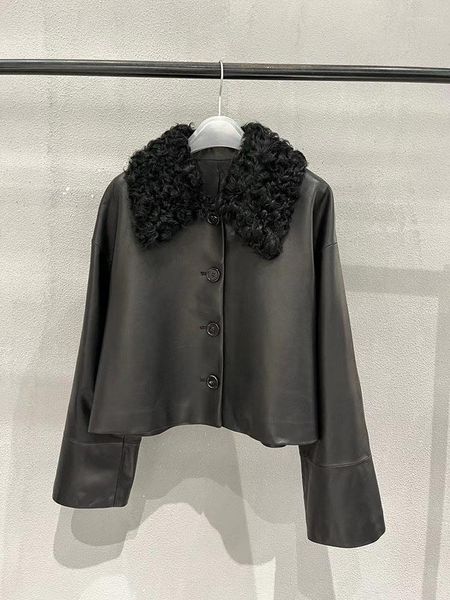 Giubbotti da donna in vera pelle da donna stile allentato con collo in vera pelliccia di agnello 2023 cappotto di pelle di pecora moda coreana abiti di lusso