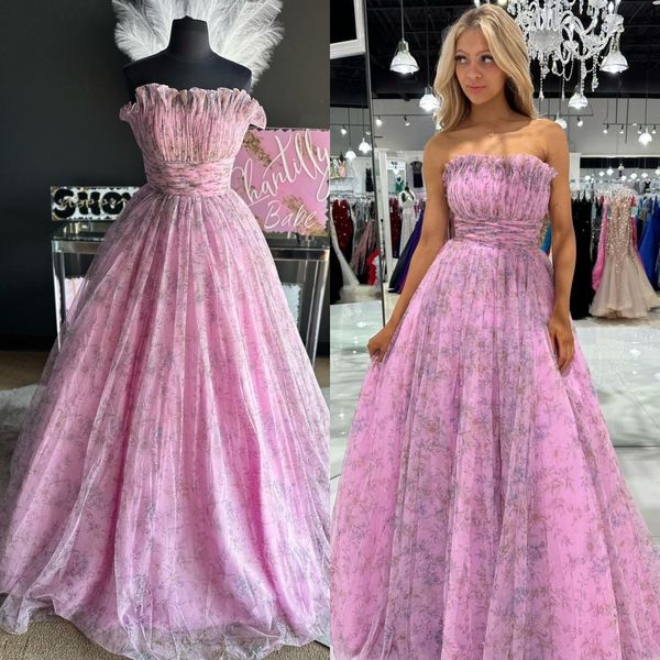 Ballkleid mit rosa Aufdruck, 2k24-Rüschen, hohe Empire-Taille, glitzerndes Ballkleid, Festzugkleid für Mädchen im Winter, formelle Party, Hochzeit, Gast, rotes Cape, Landebahn, Hoco, schwarze Krawatte