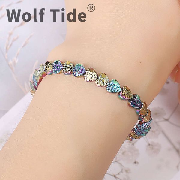 Nova pulseira colorida de amor em forma de coração com contas de hematita preta para mulheres pulseiras de artesanato ajustáveis para melhores amigos amuletos de pedra multicolorida joias Boho