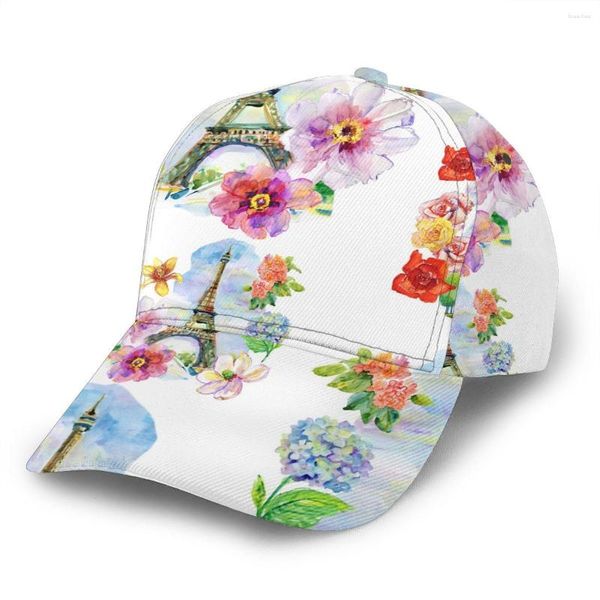 Top Caps Cinessd Suluboya Çiçekleri ve Eyfel Kulesi Beyzbol Kapağı Moda Erkekler Şapka Yaz Baba Erkek Sporları