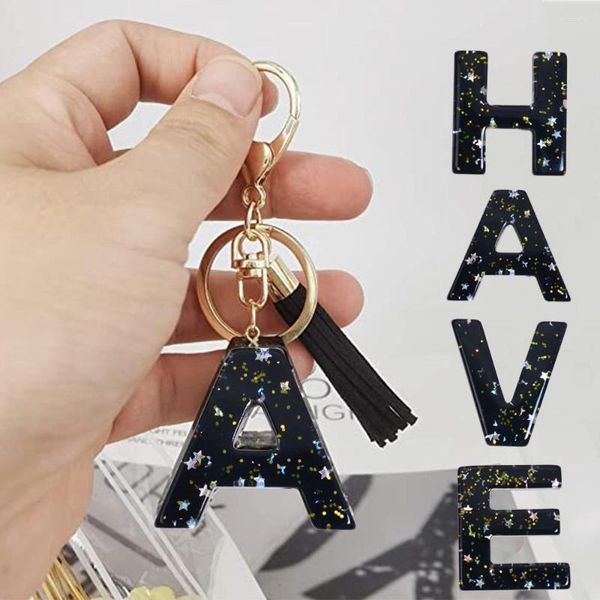 Schlüsselanhänger Schwarz A-Z 26 Buchstaben Schlüsselanhänger Mode Stern Pailletten gefüllt Initialen Schlüsselanhänger für Frauen Tasche Ornamente Charme Autohalter Geschenke