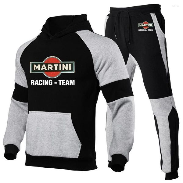 Felpe con cappuccio da uomo Martini Racing Stampa Moda Felpa con cappuccio Abbigliamento sportivo Abbigliamento Jogging Tuta casual Corsa Tute sportive Pantalone 2 pezzi Set