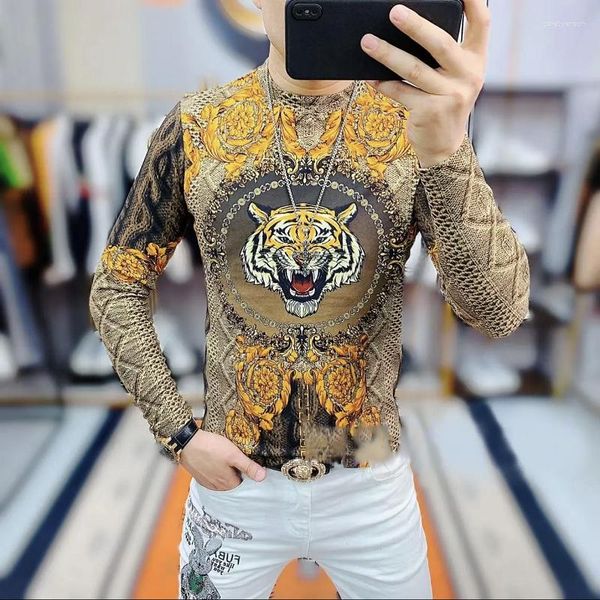 Magliette da uomo tigre stampato in oro da uomo lussuoso jumper slim fit verde fantasia designer di vestiti insoliti Prodotti in inverno abbigliamento invernale