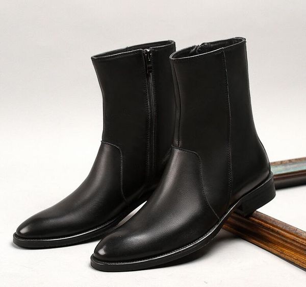 Marca de luxo botas masculinas couro genuíno inverno quente preto chelsea botas para masculino novo estilo confortável qualidade sapatos trabalho