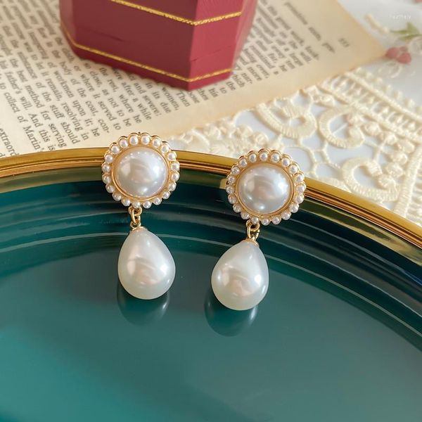 Orecchini pendenti Orecchino di perle finte Orecchini in argento vintage a forma di goccia fine Nappa lunga Moda Matrimonio Regalo di compleanno Gioielli