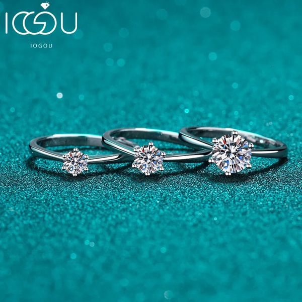 Solitaire Ring Iogou 03CT05CT10CT Klasik Altı Çöp D Kadınlar İçin Renk Nişan Yüzükleri 925 STERLING Gümüş Takı 231007