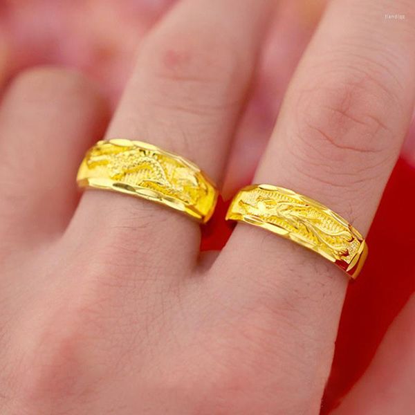 Cluster Ringe Gold Drache und Phönix Paar für Liebhaber Hochzeit Verlobung vergoldete Legierung Ring Frauen Männer Openinf Schmuck Geschenke