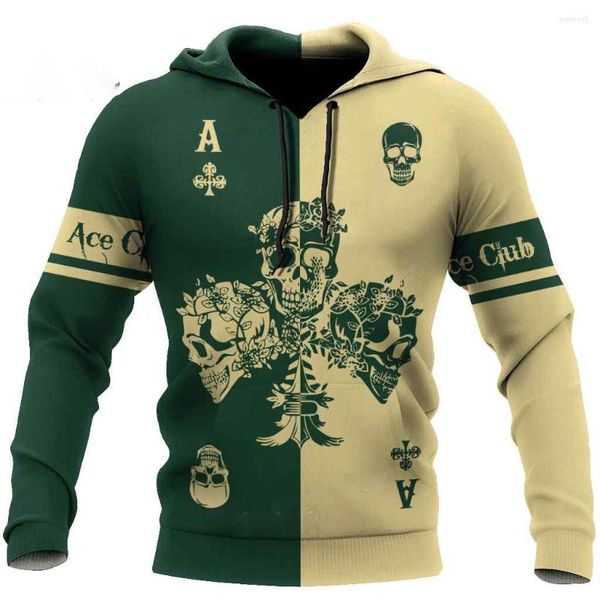 Herren Hoodies Mode Schädel Poker Karte Gedruckt Hoodie 3D Druck Herbst Casual Große Harajuku Pullover Vintage Sweatshirts Tops