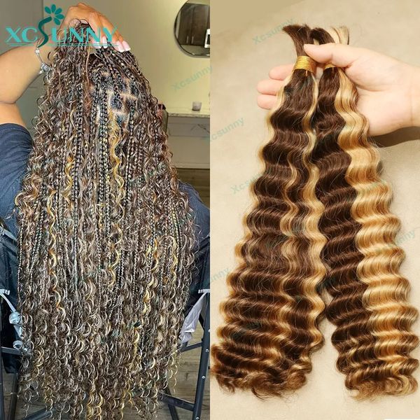 Cabelo humano em massa de renda para trança destaque cor de onda profunda 30 duplo desenhado atacado birmanês boho tranças pacotes sem trama 231007