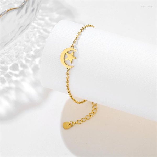 Charme pulseiras 30 pçs/lote aço inoxidável ouro prata cor lua estrela encantos corrente pulseira para mulheres moda jóias presente atacado