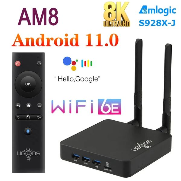 UGOOS AM8 TV Kutusu Amlogic S928X DDR4 4GB RAM 32GB ROM Android 11 Destek AV1 CEC HDR WIFI6E 1000m OTG 4K BT5.3 SET Üst Kutu