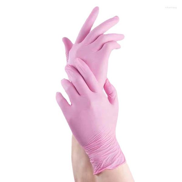 Одноразовые перчатки 100 шт., розовые нитриловые латексные перчатки, водонепроницаемые, антистатические, прочные, универсальные, для работы, татуировки, кухни, приготовления пищи