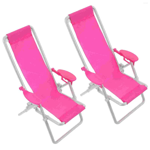 Decorações de jardim 2pcs Beach Lounge Cadeiras Cadeira Miniatura PO Adereços Único Sofá Móveis para Bonecas Casa Quarto Cama