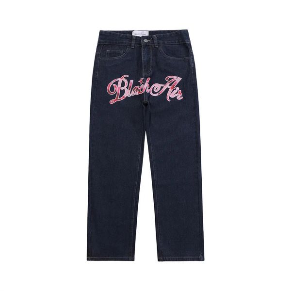 Y2k Jeans da uomo Pantaloni larghi ricamati con lettera patch europea americana Pantaloni larghi da donna streetwear oversize a gamba dritta