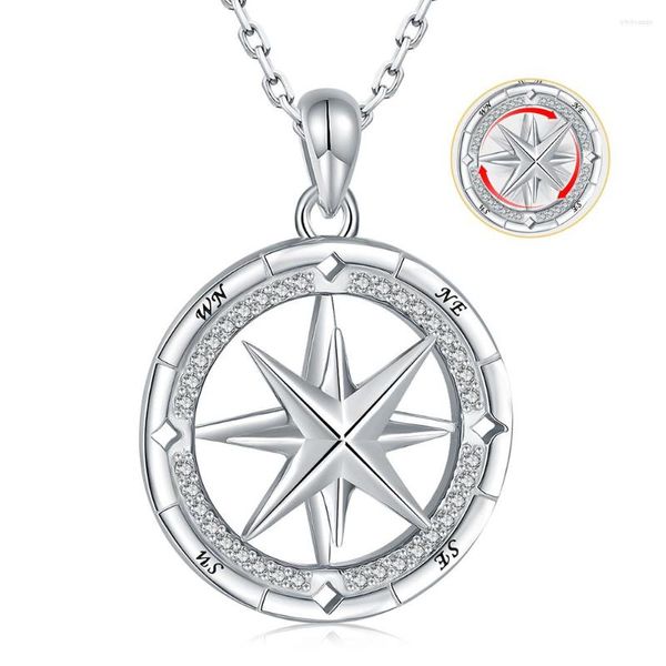 Anhänger aus 925er-Sterlingsilber, Stern-Kompass-Halsketten, die in die Richtung Ihrer Träume gehen. Inspirierende Schmuckgeschenke für Frauen und Männer