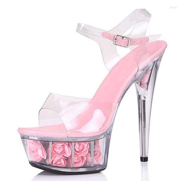 Kleidschuhe Pole Dance Frauen High Heels Plattform Transparent Stiletto Nachtclub Modell Laufsteg Sandalen Mode Sexy Damen Einzel 15 cm