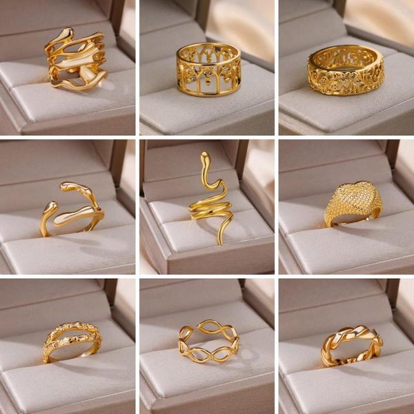 Cluster Ringe 316L Edelstahl Herz Schlange Öffnung Einstellbar Für Frauen Vintage Charms Ring Bijoux Mode Mädchen Schmuck Geschenke