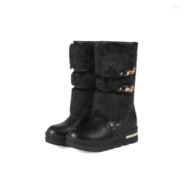 Stiefel Russland Winter Schnee Dickes Fell Innen Plattform Schuhe Frau Keile Ferse Frauen Mid-kalb Lange Weibliche Weiß 581