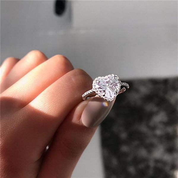 Anel de moissanite natural s925 de prata esterlina para mulheres, formato de coração, joias 925, diamante, pedras preciosas, bizuteria, cluster, anéis 305y