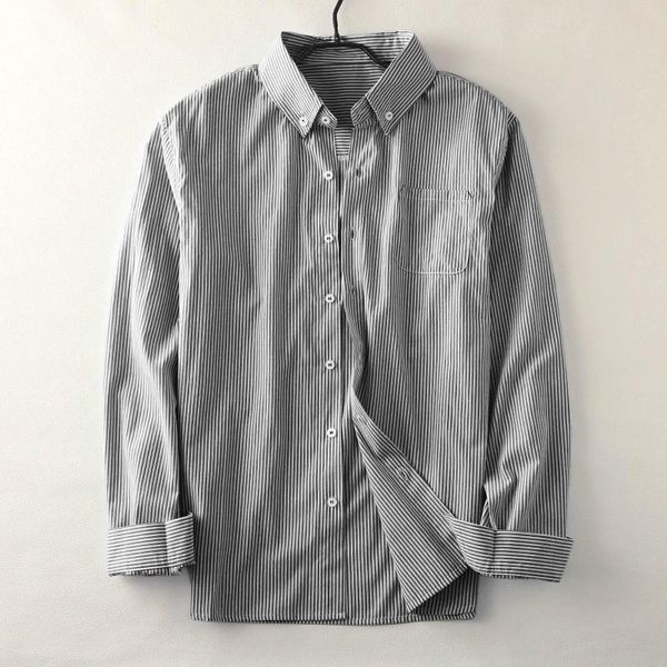 Magliette da uomo Camicia da uomo a maniche lunghe a righe Camicia alla moda estiva con camicetta ampia da ufficio formale con taschino sul petto