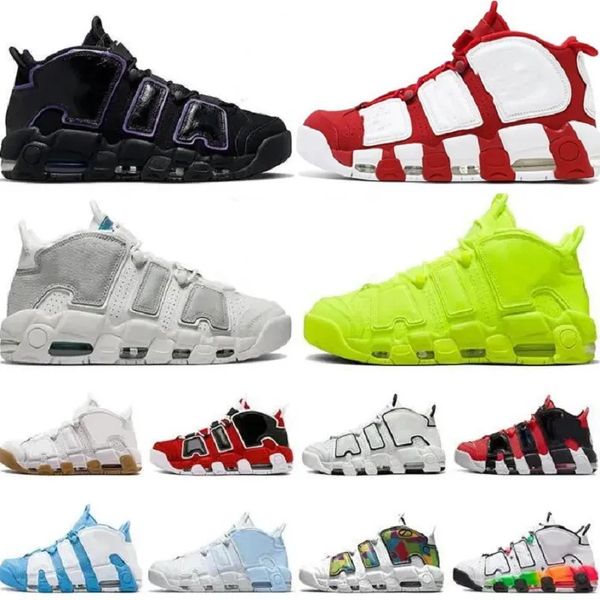 Pippen More Uptempo 96 Баскетбольные кроссовки Alternates Split Black Varsity Red Toe Aqua Limestone Valerian Blue Мужские дизайнерские кроссовки Женские кроссовки