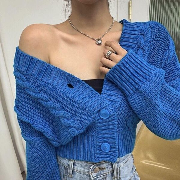 Maglioni da donna 2023 Autunno stile coreano Twist lavoro a maglia con scollo a V cardigan corto e sottile per le donne manica lunga tre bottoni Casual Streetwear Top