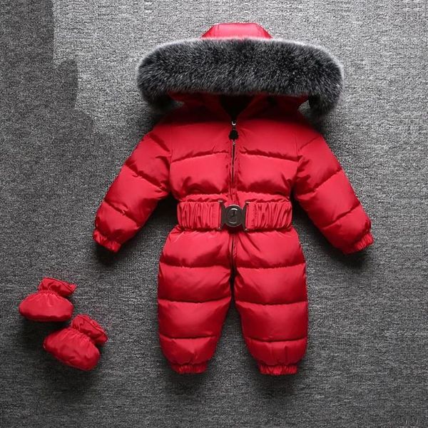 Pagliaccetti invernali per bambini Giù tute calde per bambini con cappuccio in pelliccia con cappuccio per bambine unisex tute per bambini vestiti tute da neve266l