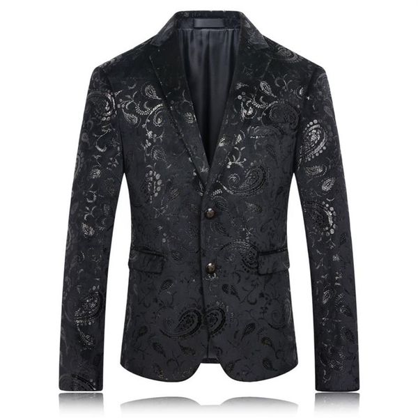 Whole- Schwarzer Blazer für Herren, Paisley-Blumenmuster, Hochzeitsanzug, Jacke, schmale Passform, stilvolle Kostüme, Bühnenkleidung für Sänger, Herren-Blazer2646