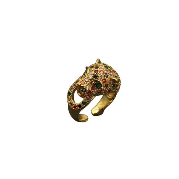 Carttiers Anello Gioielli firmati Donna Qualità originale Tipo Nuovo Anello Anello leopardo Cera intarsiata con zirconi colorati Gioielli leopardo Industria pesante Regolabile