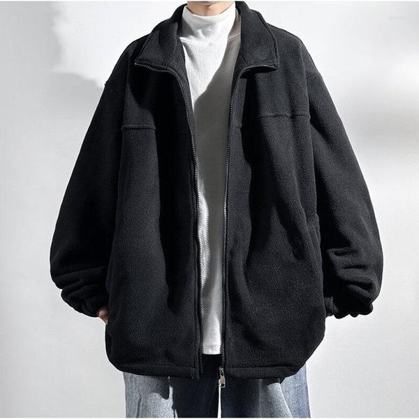Jaquetas masculinas outono granular velo macio casaco camisola parkas solto gola alta jaqueta quente coreano moda sólida oversized masculino 5xl
