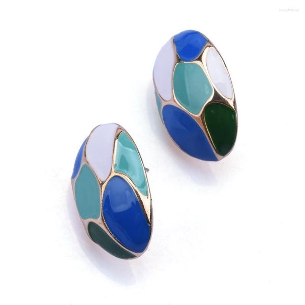 Dangle Brincos 2023 Moda Esmalte Azul Gotejamento Óleo Forma Oval Liga de Metal Declaração Mulheres Jóias Vintage