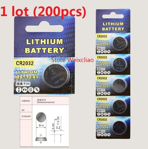 200pcs 1 lote CR2032 3V bateria de célula de botão de íon de lítio CR 2032 3 Volts baterias de moeda de íon de lítio 4933410