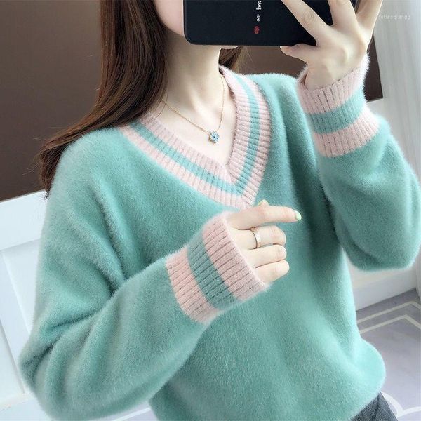 Damenpullover 2023 Herbst Winter Strickpullover Pullover Frauen Koreanische Mode Nachahmung Nerz Kaschmir Lose Femme Top Kleidung Weibliche Tops