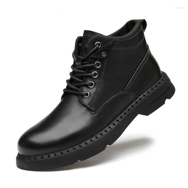 Botas inverno quente masculino couro lazer sapatos britânico redondo dedo do pé curto tornozelo de pelúcia com pele mais grande tamanho 46 47