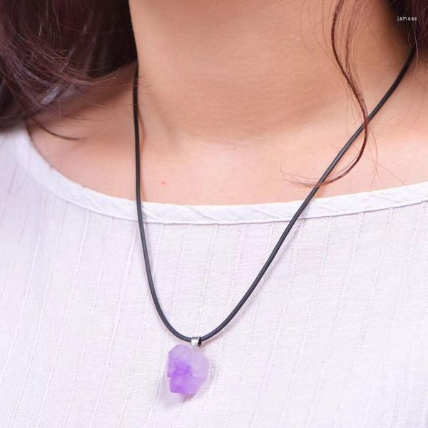 Anhänger Halsketten Natürliche Amethyst Rohstein DIY Lila Kristall Druzy Halskette Unregelmäßige Heilung Reiki Quarz Halsband Für Frauen