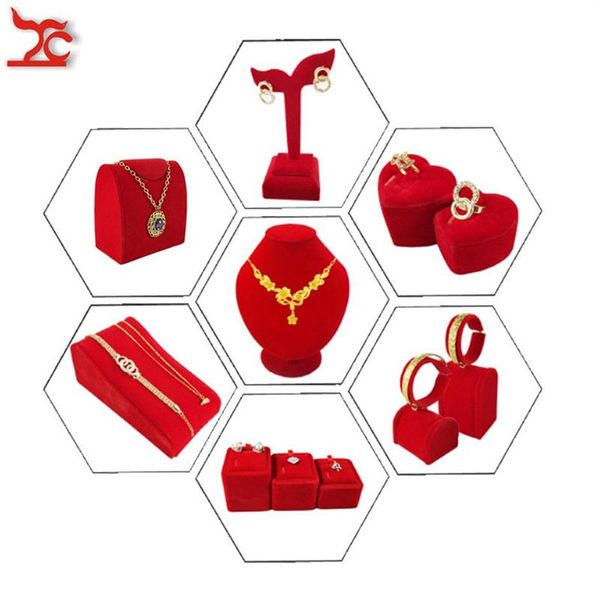Sacchetti per gioielli Borse Espositore in velluto rosso di qualità Anello nuziale Collana Bracciale Organizzatore Supporto per riporre Bancone del negozio Showc258n